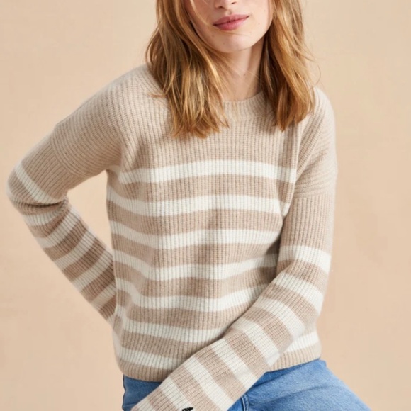 La Ligne Cashmere Mini Striped Toujours Sweater BRAND NEW XL in TAN - Picture 1 of 4